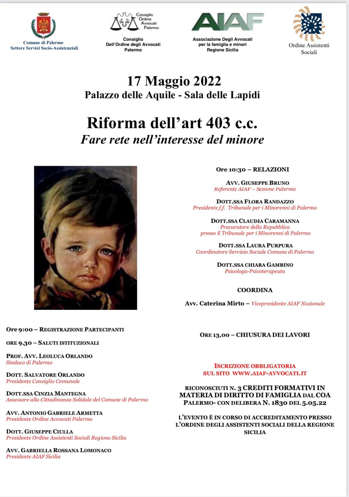 Riforma dell’art 403 c.c.: fare rete nell’interesse del minore. Il convegno di AIAF Sicilia